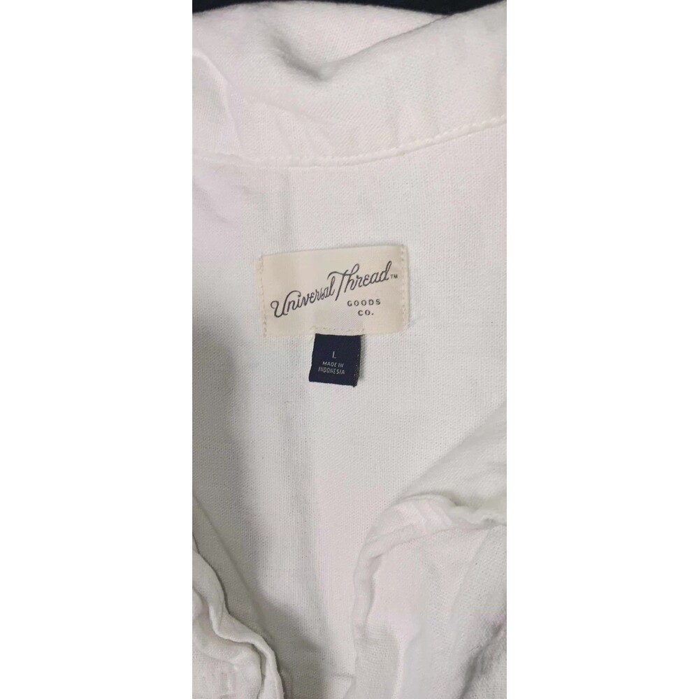 Universal Thread Linen Blend Short Sleeve Button Up Shirt L White Coastal Beach - Picture 2 of 11